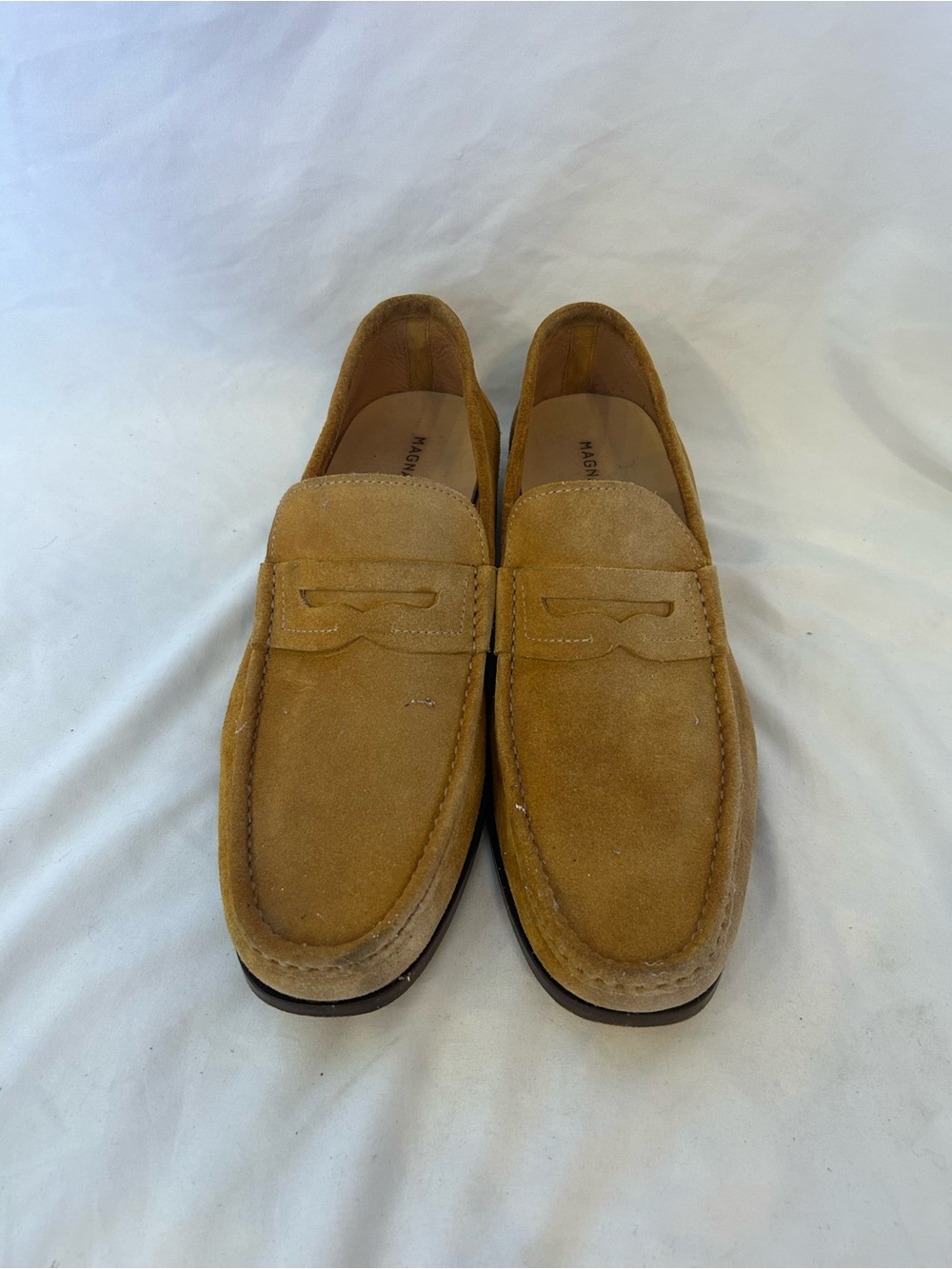 Magnanni Men’s Suede Penny Loafers Sz 9 Camel Brown